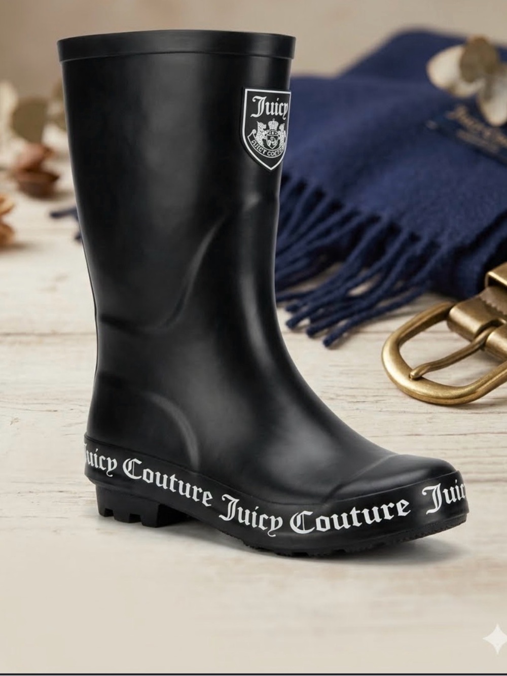 Juicy Couture Black Rain & Snow Boots with Logo Trim